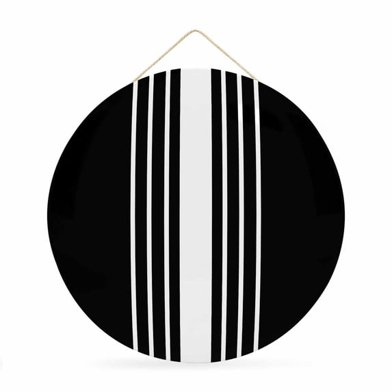 Welcome Sign for Front Door,Black White Stripe Round Metal Welcome Front Porch Decoration,Modern Rustic Vertical Striped Wall Hanging Sign for Living Room Kitchen Hallway Housewarming Gift 12''
