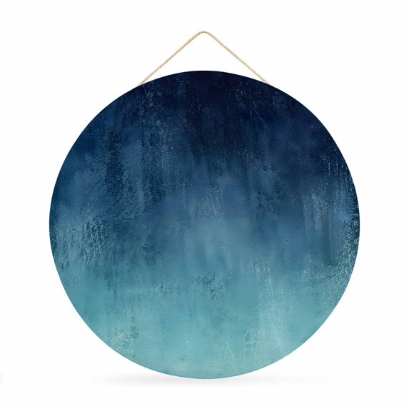 Welcome Sign for Front Door, Blue Black Ombre Round Metal Wall Art Wreaths, Modern Abstract Art Oil Paint Gradient Outdoor Indoor Wall Hanging Sign for Porch Decor Housewarming Gifts 11.8 Inch