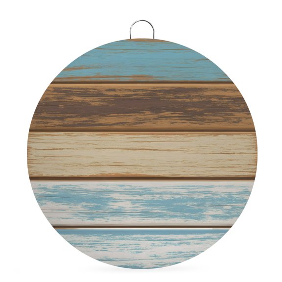 Welcome Sign for Front Door,Blue Brown Round Metal Welcome Front Porch Decoration,Farmhouse Rustic Wooden Plank Board Entryway Wall Hanging Sign for Living Room Kitchen Hallway Housewarming Gift 6''