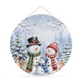 thumbnail image 1 of Welcome Sign for Front Door, Blue Christmas Snowman Round Metal Wall Art Wreaths, Winter Xmas Tree Cardinal on Branch Outdoor Indoor Wall Hanging Sign for Porch Decor Housewarming Gifts 11.8 Inch, 1 of 8