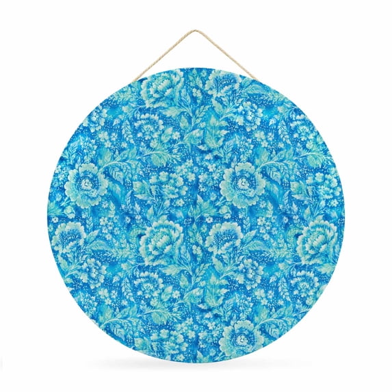 Welcome Sign for Front Door, Blue Flowers Round Metal Wall Art Wreaths, Farmhouse Classic Botanical Floral Leaves Outdoor Indoor Wall Hanging Sign for Porch Decor Housewarming Gifts 11.8 Inch
