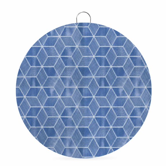 Welcome Sign for Front Door, Blue Geometric Round Metal Wall Art Wreaths, Checkered Modern Abstract Art Outdoor Indoor Wall Hanging Sign for Porch Decor Housewarming Gifts 7.9 Inch