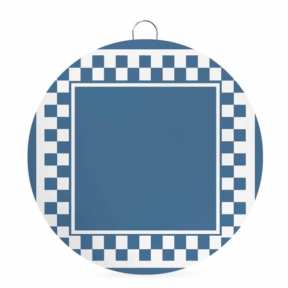 Welcome Sign for Front Door, Blue Geometric Round Metal Wall Art Wreaths, Modern Abstract Art Plaid Gingham Outdoor Indoor Wall Hanging Sign for Porch Decor Housewarming Gifts 5.9 Inch