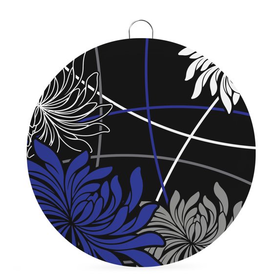 Welcome Sign for Front Door, Blue Grey Daisy Round Metal Wall Art Wreaths, Botanical Flowers Floral Abstract Lines Outdoor Indoor Wall Hanging Sign for Porch Decor Housewarming Gifts 7.9 Inch