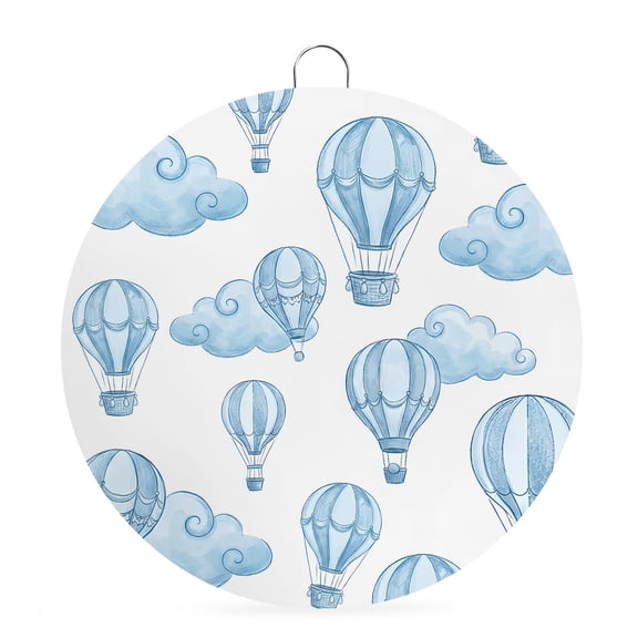 Welcome Sign for Front Door,Blue Hot Air Balloon Round Metal Welcome Front Porch Decoration,Modern Balloon Float Clouds Wall Hanging Sign for Living Room Kitchen Hallway Housewarming Gift 6''
