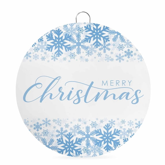 Welcome Sign for Front Door, Blue Merry Christmas Round Metal Wall Art Wreaths, Winter Snowflake Xmas Outdoor Indoor Wall Hanging Sign for Porch Decor Housewarming Gifts 7.9 Inch