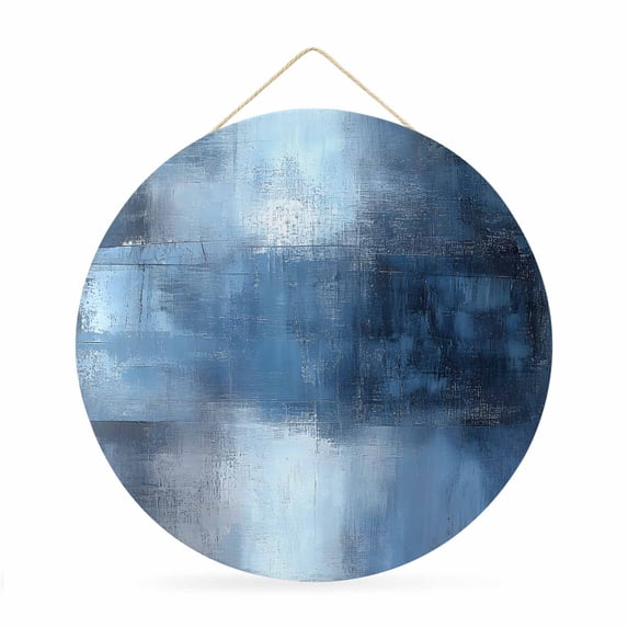 Welcome Sign for Front Door,Blue Ombre Round Metal Welcome Front Porch Decoration,Oil Painted Retro Abstract Art Modern Wall Hanging Sign for Living Room Kitchen Hallway Housewarming Gift 12''