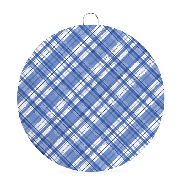 Welcome Sign for Front Door, Blue Plaid Round Metal Wall Art Wreaths, White Stripes Modern Grids Geometric Outdoor Indoor Wall Hanging Sign for Porch Decor Housewarming Gifts 7.9 Inch
