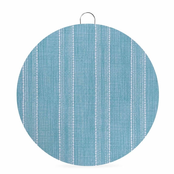 Welcome Sign for Front Door, Blue Stripe Round Metal Wall Art Wreaths, Farmhouse Modern Minimalist Geometric Outdoor Indoor Wall Hanging Sign for Porch Decor Housewarming Gifts 5.9 Inch
