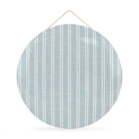 Welcome Sign for Front Door, Blue Striped Round Metal Wall Art Wreaths, Farmhouse Geometric Striped Modern Vintage Outdoor Indoor Wall Hanging Sign for Porch Decor Housewarming Gifts 11.8 Inch