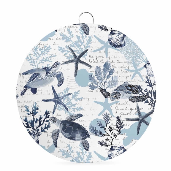 Welcome Sign for Front Door, Blue Turtle Coastal 6 Inch Round Metal Sign for Home Decoration, Nautical Summer Beach Starfish Decorative Wall Signs for Holiday Party Supplies Decor