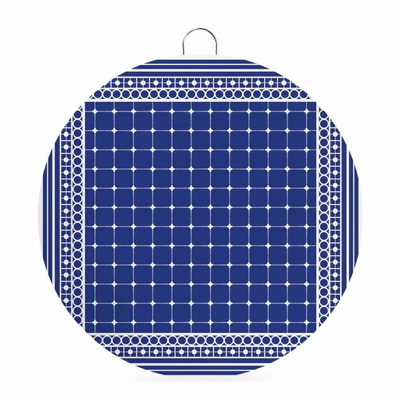 Welcome Sign for Front Door, Blue White Border Grids Round Metal Wall Art Wreaths, Geometric Frames Lines Outdoor Indoor Wall Hanging Sign for Porch Decor Housewarming Gifts 7.9 Inch