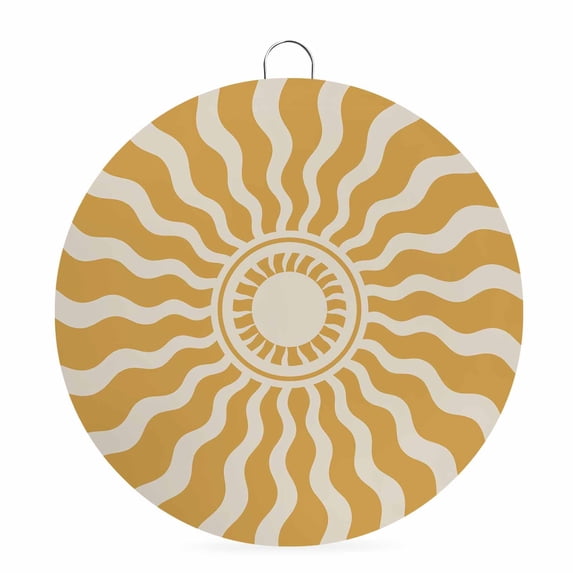 Welcome Sign for Front Door, Bohemia Round Metal Wall Art Wreaths, Retro Abstract Aesthetic Sunshine Boho Yellow Outdoor Indoor Wall Hanging Sign for Porch Decor Housewarming Gifts 7.9 Inch