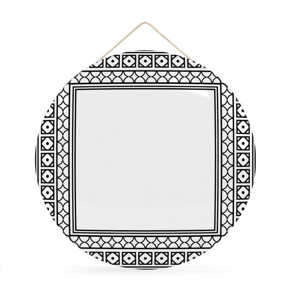 Welcome Sign for Front Door, Bohemian Floral Tile Round Metal Wall Art Wreaths, Black White Sounthwest Middle Century Outdoor Indoor Wall Hanging Sign for Porch Decor Housewarming Gifts 11.8 Inch