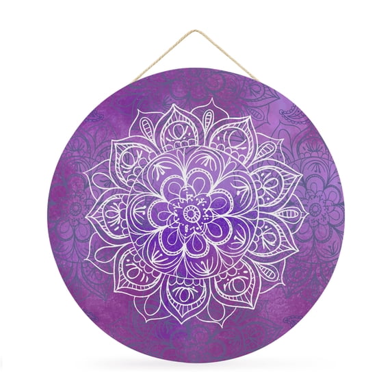 Welcome Sign for Front Door,Boho Floral Round Metal Welcome Front Porch Decoration,Purple Flowers Vintage Bohemian Watercolor Wall Hanging Sign for Living Room Kitchen Hallway Housewarming Gift 12''