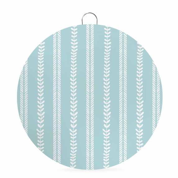 Welcome Sign for Front Door, Boho Leaves Round Metal Wall Art Wreaths, Sky Blue Abstract Modern Retro Stripes Outdoor Indoor Wall Hanging Sign for Porch Decor Housewarming Gifts 5.9 Inch