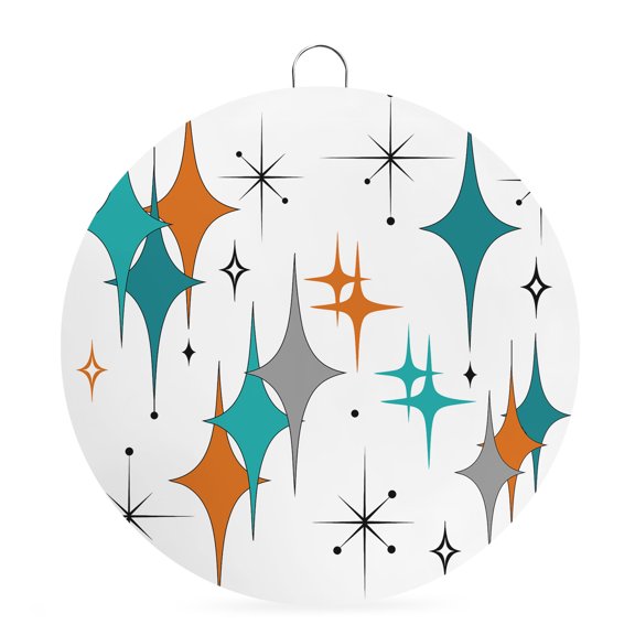 Welcome Sign for Front Door,Boho Middle Century Round Metal Welcome Front Porch Decoration,Retro Orange Teal Grey Star Rhombus Wall Hanging Sign for Living Room Kitchen Hallway Housewarming Gift 6''