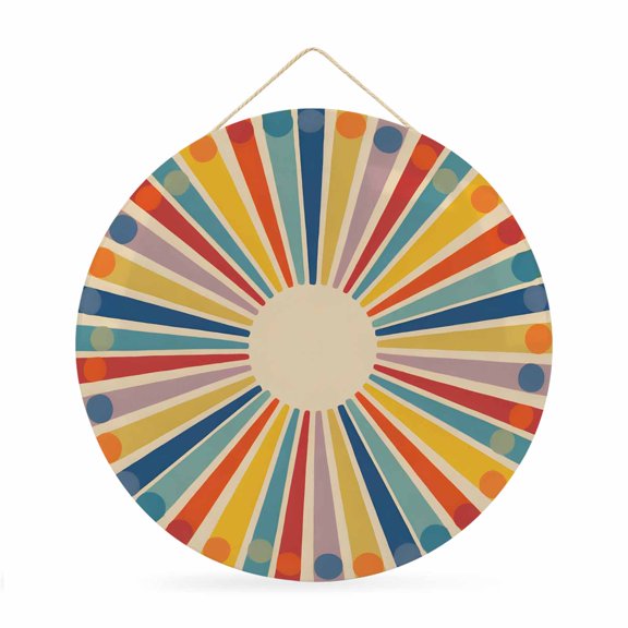Welcome Sign for Front Door,Boho Sun Round Metal Welcome Front Porch Decoration,Abstract Rainbow Colorful Geometric Stripes Wall Hanging Sign for Living Room Kitchen Hallway Housewarming Gift 12''