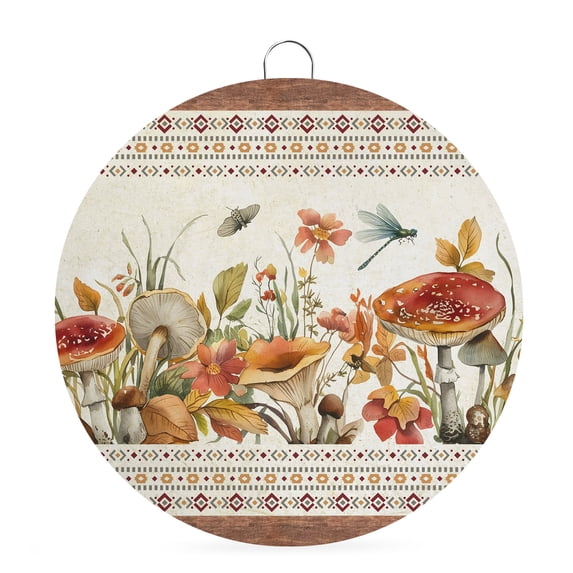 Welcome Sign for Front Door,Botanical Mushrooms Round Metal Welcome Front Porch Decoration,Retro Fall Wild Flowers Farmhouse Wall Hanging Sign for Living Room Kitchen Hallway Housewarming Gift 6''