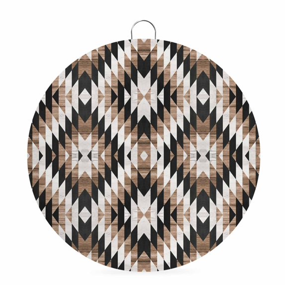 Welcome Sign for Front Door,Brown Aztecs Round Metal Welcome Front Porch Decoration,Abstract Southwest Geometric Vintage Tribal Wall Hanging Sign for Living Room Kitchen Hallway Housewarming Gift 6''