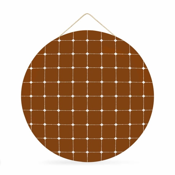 Welcome Sign for Front Door, Brown Gingham Round Metal Wall Art Wreaths, Modern Minimalist Geometric Plaid Outdoor Indoor Wall Hanging Sign for Porch Decor Housewarming Gifts 11.8 Inch
