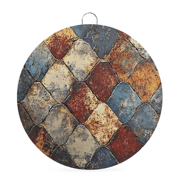 Welcome Sign for Front Door,Brown Gray Plaid Round Metal Welcome Front Porch Decoration,Country Abstract Gradient Chic Check Wall Hanging Sign for Living Room Kitchen Hallway Housewarming Gift 6''