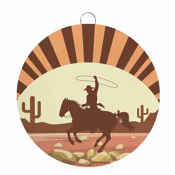 Welcome Sign for Front Door, Brown Vintage Western Round Metal Welcome Front Porch Decoration, Horse Cactus Retro Art Entryway Wall Hanging Sign for Living Room Kitchen Hallway Housewarming Gift 8''
