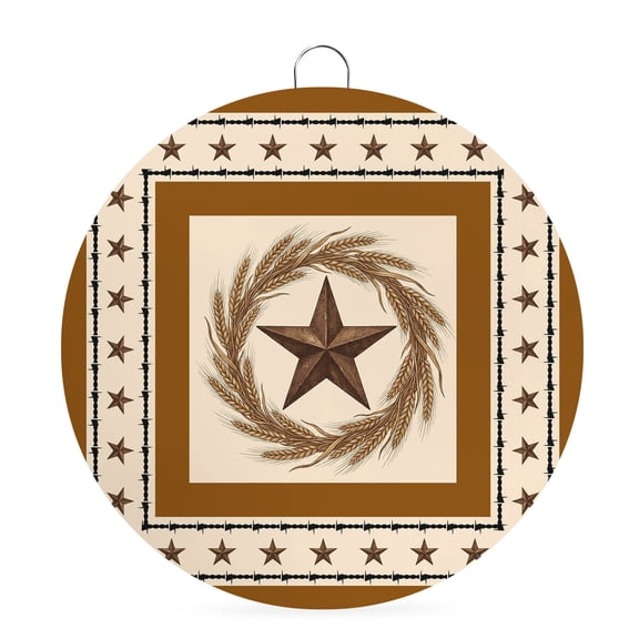 Welcome Sign for Front Door,Brown Western Round Metal Welcome Front Porch Decoration,Vintage Texas Stars Country Wheats Wall Hanging Sign for Living Room Kitchen Hallway Housewarming Gift 6''