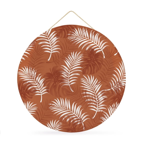 Welcome Sign for Front Door, Burnt Orange Leaves Round Metal Wall Art Wreaths, Middle Century Tropical Monstera Outdoor Indoor Wall Hanging Sign for Porch Decor Housewarming Gifts 11.8 Inch