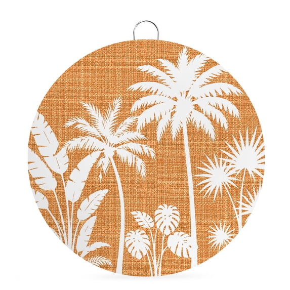 Welcome Sign for Front Door, Burnt Orange Palm Trees Round Metal Wall Art Wreaths, Tropical Summer Botanical Outdoor Indoor Wall Hanging Sign for Porch Decor Housewarming Gifts 7.9 Inch