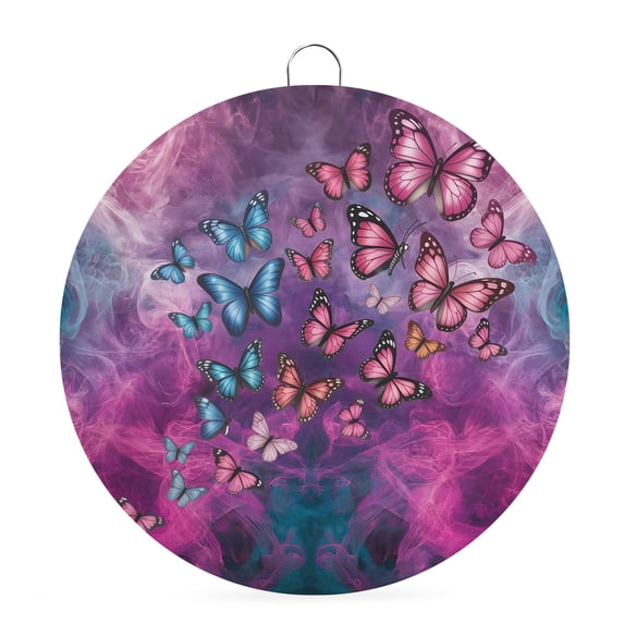 Welcome Sign for Front Door,Butterfly Round Metal Welcome Front Porch Decoration,Purple Blue Fantasy Dream Butterflies Abstract Wall Hanging Sign for Living Room Kitchen Hallway Housewarming Gift 6''