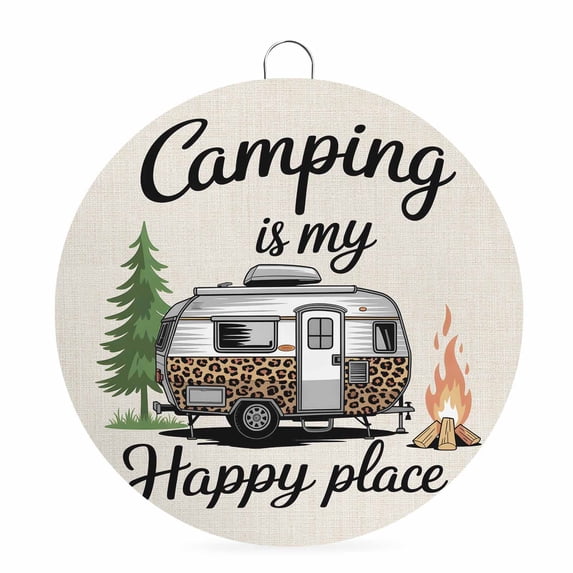 Welcome Sign for Front Door,Camper Van Round Metal Welcome Front Porch Decoration,Modern Vintage Camping Burlap Rustic Entryway Wall Hanging Sign for Living Room Kitchen Hallway Housewarming Gift 6''