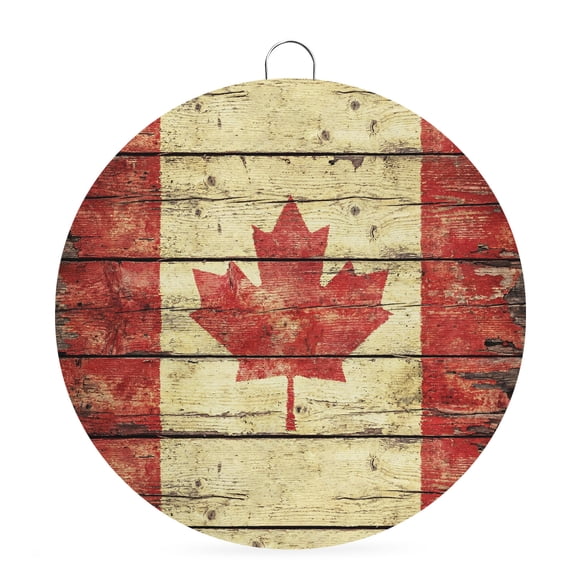 Welcome Sign for Front Door,Canada Round Metal Welcome Front Porch Decoration,Red Maple Leaf Flag Farmhouse Shabby Wooden Grain Wall Hanging Sign for Living Room Kitchen Hallway Housewarming Gift 6''