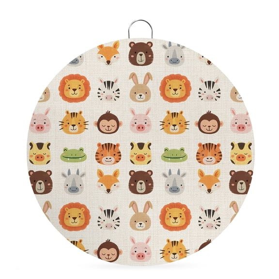 Welcome Sign for Front Door, Cartoon Animals Round Metal Wall Art Wreaths, Lion Tiger Monkey Rabbit Pig Bear Beige Outdoor Indoor Wall Hanging Sign for Porch Decor Housewarming Gifts 5.9 Inch