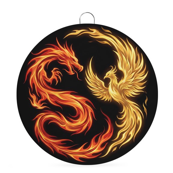 Welcome Sign for Front Door,Chinese Style Round Metal Welcome Front Porch Decoration,Dragon Phoenix Gradient Fire Aesthetic Wall Hanging Sign for Living Room Kitchen Hallway Housewarming Gift 6''