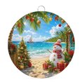 thumbnail image 1 of Welcome Sign for Front Door, Christmas Coastal Snowman Round Metal Wall Art Wreaths, Winter Beach Xmas Coconut Tree Outdoor Indoor Wall Hanging Sign for Porch Decor Housewarming Gifts 7.9 Inch, 1 of 8