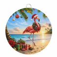 thumbnail image 1 of Welcome Sign for Front Door, Christmas Flamingo Round Metal Wall Art Wreaths, Coastal Beach Coconut Tree Xmas Balls Outdoor Indoor Wall Hanging Sign for Porch Decor Housewarming Gifts 5.9 Inch, 1 of 8