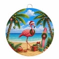 thumbnail image 1 of Welcome Sign for Front Door, Christmas Flamingo Round Metal Wall Art Wreaths, Winter Coastal Beach Coconut Tree Outdoor Indoor Wall Hanging Sign for Porch Decor Housewarming Gifts 7.9 Inch, 1 of 8