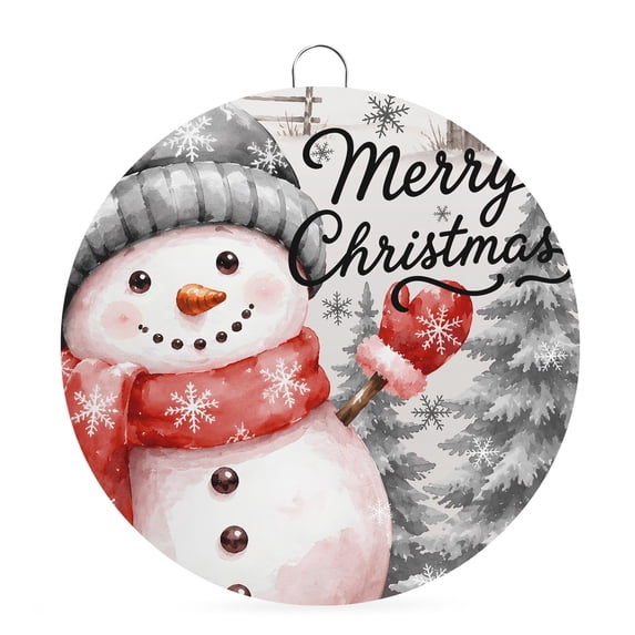 Welcome Sign for Front Door, Christmas Grey Snowman Round Metal Wall Art Wreaths, Winter Snowflakes Rustic Xmas Trees Outdoor Indoor Wall Hanging Sign for Porch Decor Housewarming Gifts 7.9 Inch