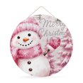 thumbnail image 1 of Welcome Sign for Front Door, Christmas Pink Snowman Round Metal Wall Art Wreaths, Winter Snowflakes Rustic Xmas Trees Outdoor Indoor Wall Hanging Sign for Porch Decor Housewarming Gifts 11.8 Inch, 1 of 8