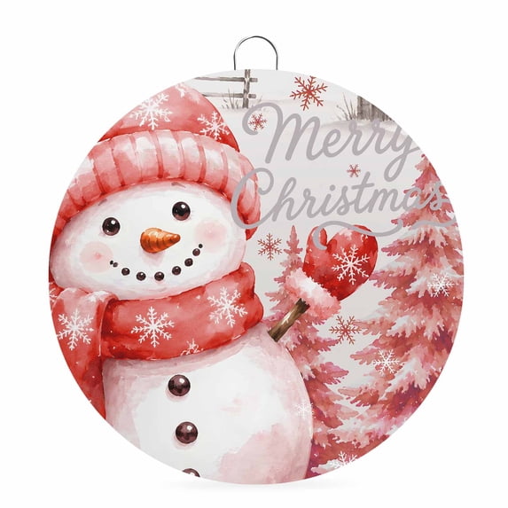 Welcome Sign for Front Door, Christmas Red Snowman Round Metal Wall Art Wreaths, Winter Snowflakes Rustic Xmas Trees Outdoor Indoor Wall Hanging Sign for Porch Decor Housewarming Gifts 5.9 Inch