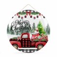 thumbnail image 1 of Welcome Sign for Front Door, Christmas Red Truck Round Metal Wall Art Wreaths, Xmas Tree Snowman Winter Gifts Plaid Outdoor Indoor Wall Hanging Sign for Porch Decor Housewarming Gifts 11.8 Inch, 1 of 8