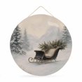thumbnail image 1 of Welcome Sign for Front Door, Christmas Sleds Round Metal Wall Art Wreaths, Winter Xmas Pine Trees Snowy Landscape Outdoor Indoor Wall Hanging Sign for Porch Decor Housewarming Gifts 11.8 Inch, 1 of 8