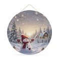 thumbnail image 1 of Welcome Sign for Front Door, Christmas Snowman Round Metal Wall Art Wreaths, Winter Farmhouse Xmas Tree Snowy Landscape Outdoor Indoor Wall Hanging Sign for Porch Decor Housewarming Gifts 11.8 Inch, 1 of 8