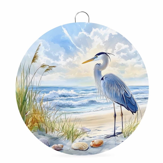 Welcome Sign for Front Door,Coastal Birds Round Metal Welcome Front Porch Decoration,Blue Sky Heron Seabird Tropical Beach Wall Hanging Sign for Living Room Kitchen Hallway Housewarming Gift 6''