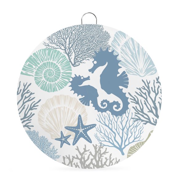 Welcome Sign for Front Door,Coastal Seahorse Round Metal Welcome Front Porch Decoration,Nautical Beach Ocean Shells Starfish Wall Hanging Sign for Living Room Kitchen Hallway Housewarming Gift 6''