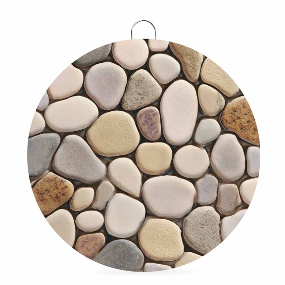Welcome Sign for Front Door,Cobblestones Round Metal Welcome Front Porch Decoration,Natural Stones Gravel Rock Aesthetic Art Wall Hanging Sign for Living Room Kitchen Hallway Housewarming Gift 6''