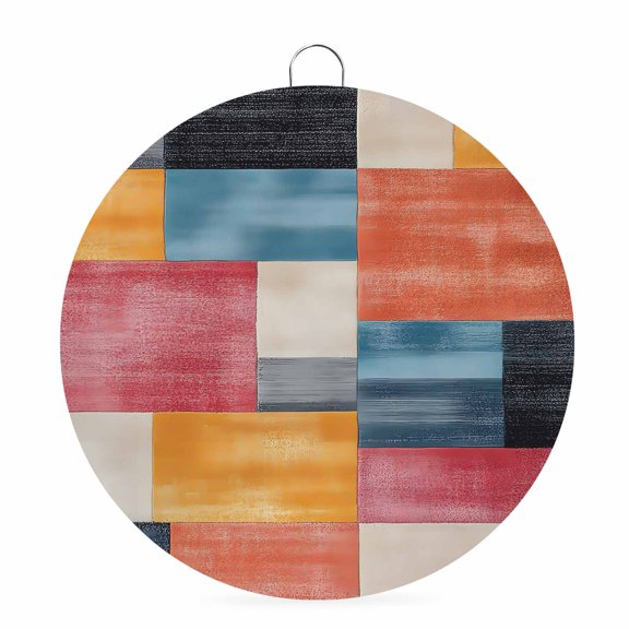 Welcome Sign for Front Door, Colorful Abstract Geo Round Metal Welcome Front Porch Decoration, Vintage Color Block Entryway Wall Hanging Sign for Living Room Kitchen Hallway Housewarming Gift 6''