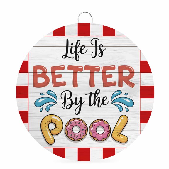 Welcome Sign for Front Door,Colorful Letters Round Metal Welcome Front Porch Decoration,Boho Summer Swimming Circles Red Plaid Wall Hanging Sign for Living Room Kitchen Hallway Housewarming Gift 6''