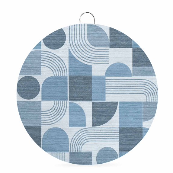 Welcome Sign for Front Door, Contemporary Minimalist Round Metal Wall Art Wreaths, Abstract Simple Geometric Boho Blue Outdoor Indoor Wall Hanging Sign for Porch Decor Housewarming Gifts 5.9 Inch